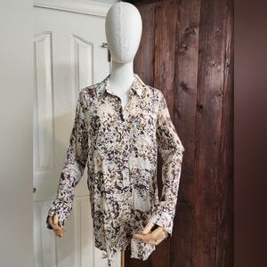 Anthropologie - Cream and Brown Blouse Elegant Top - Size M